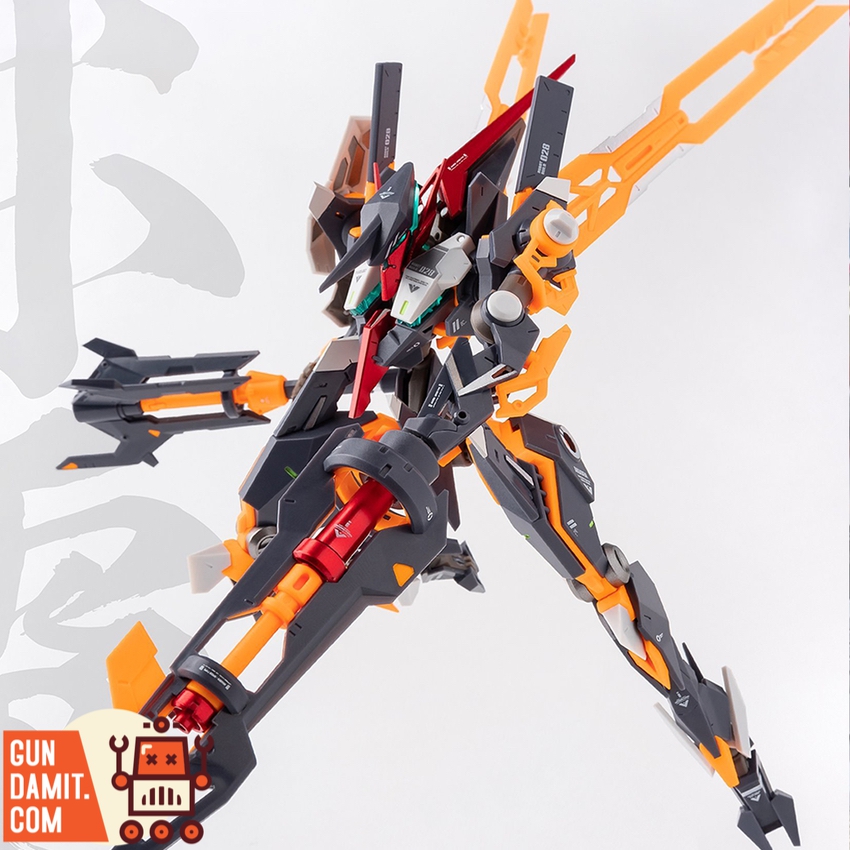 Earnestcore Craft RB-28 Akaden Strick Type dynamic aerial pose with lance weapon Earnestcore Craft RB-28 Akaden Strick Type dynamic aerial pose with lance weapon