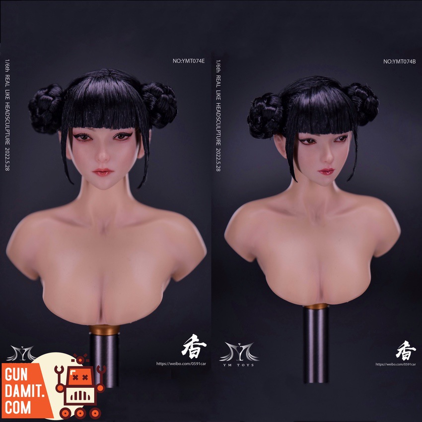 YMToys 1/6 YMT074B and YMT074E Xiang Girl head sculpts with black double bun hairstyles YMToys 1/6 YMT074B and YMT074E Xiang Girl head sculpts with black double bun hairstyles