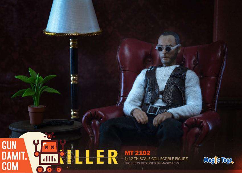 Magic Toys Leon figure sitting in armchair with potted plant and holster vest Magic Toys Leon figure sitting in armchair with potted plant and holster vest