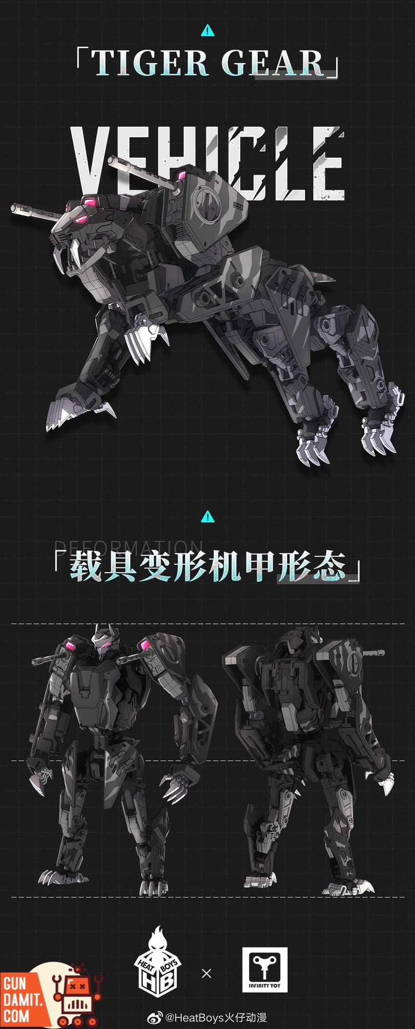 Tiger Gear vehicle mode and transforming mecha walker form Tiger Gear vehicle mode and transforming mecha walker form