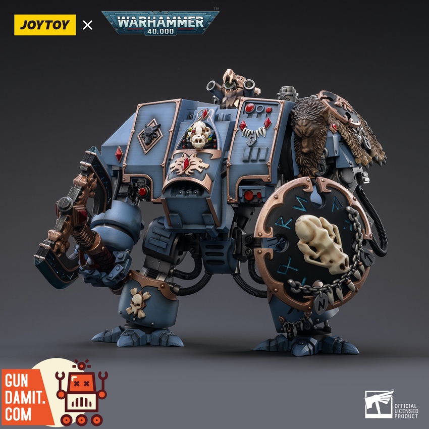 JoyToy 1/18 Warhammer 40K Space Wolves Venerable Dreadnought Brother Hvor front view with wolf shield JoyToy 1/18 Warhammer 40K Space Wolves Venerable Dreadnought Brother Hvor front view with wolf shield