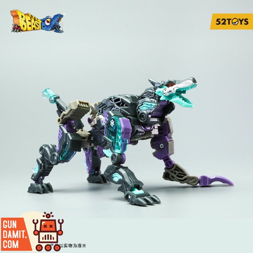 52Toys BeastBox BB-31 Firmhand wolf beast mode front angle with teal energy effects 52Toys BeastBox BB-31 Firmhand wolf beast mode front angle with teal energy effects