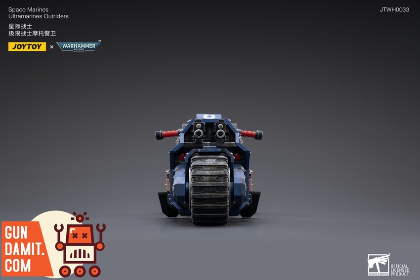 JoyToy Ultramarines Outriders bike rear view showing exhaust JoyToy Ultramarines Outriders bike rear view showing exhaust