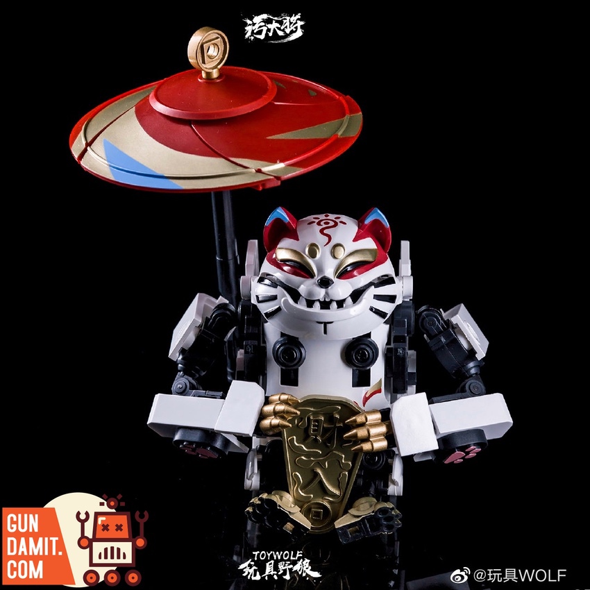 ToyWolf W-03 Fortune Cat mecha figure with red hat and golden coin in Japanese lucky cat design ToyWolf W-03 Fortune Cat mecha figure with red hat and golden coin in Japanese lucky cat design