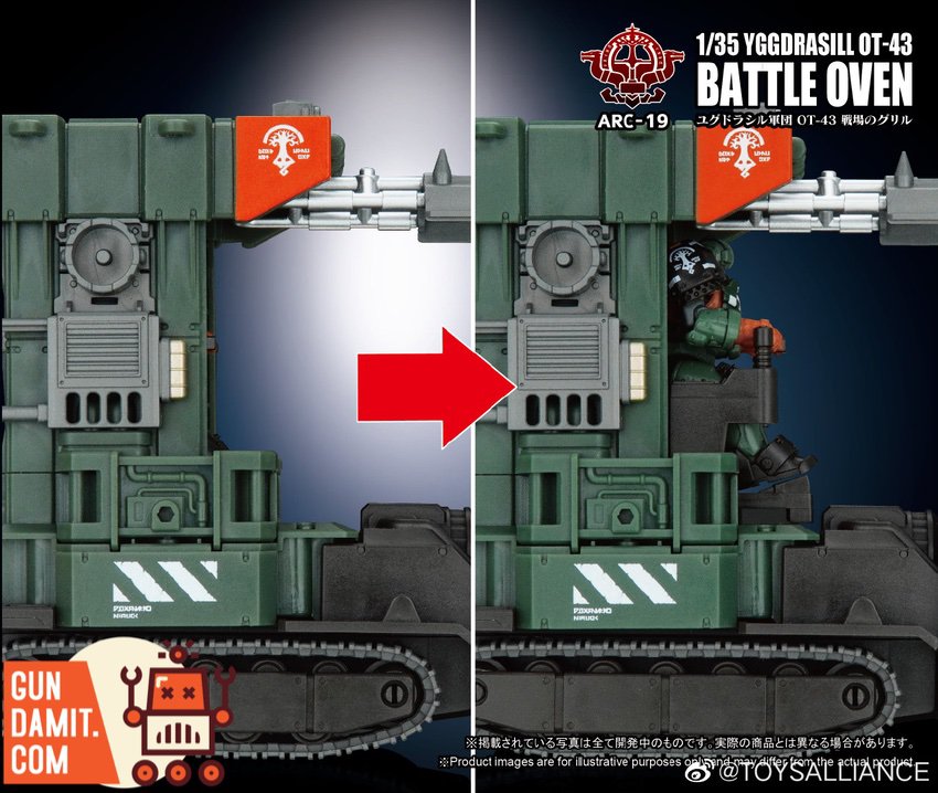 Toys Alliance 1/35 ARC-19 Battle Oven comparison showing cockpit open and closed states Toys Alliance 1/35 ARC-19 Battle Oven comparison showing cockpit open and closed states