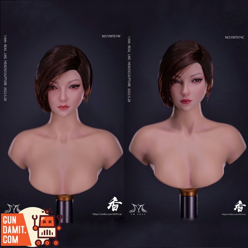 YMToys 1/6 YMT074C and YMT074F Xiang Girl head sculpts side by side comparison with short brown hair YMToys 1/6 YMT074C and YMT074F Xiang Girl head sculpts side by side comparison with short brown hair