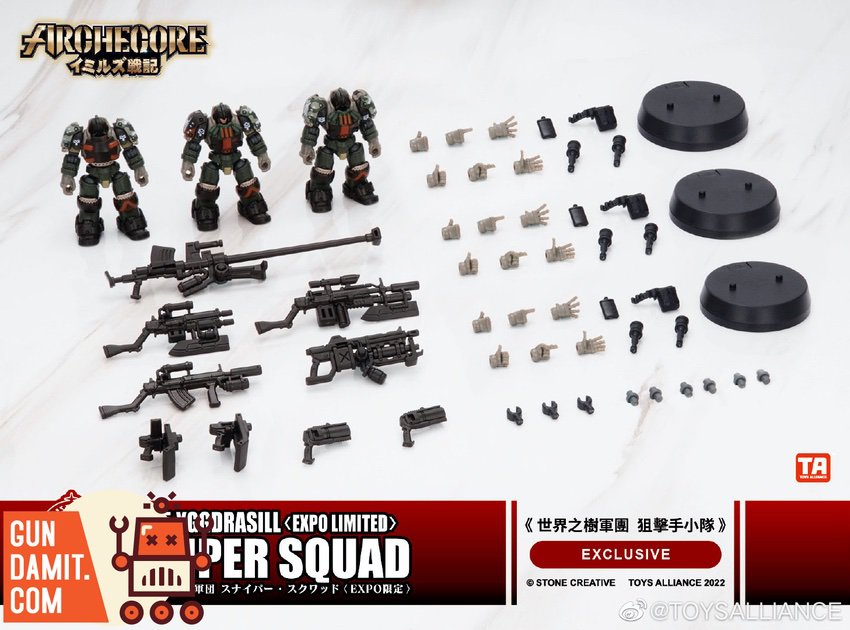 ARC-21EX Sniper Squad accessories layout with weapons interchangeable hands and display stands ARC-21EX Sniper Squad accessories layout with weapons interchangeable hands and display stands