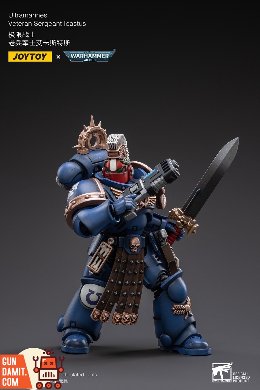 JoyToy 1/18 Warhammer 40K Icastus rear view showing chapter insignia JoyToy 1/18 Warhammer 40K Icastus rear view showing chapter insignia