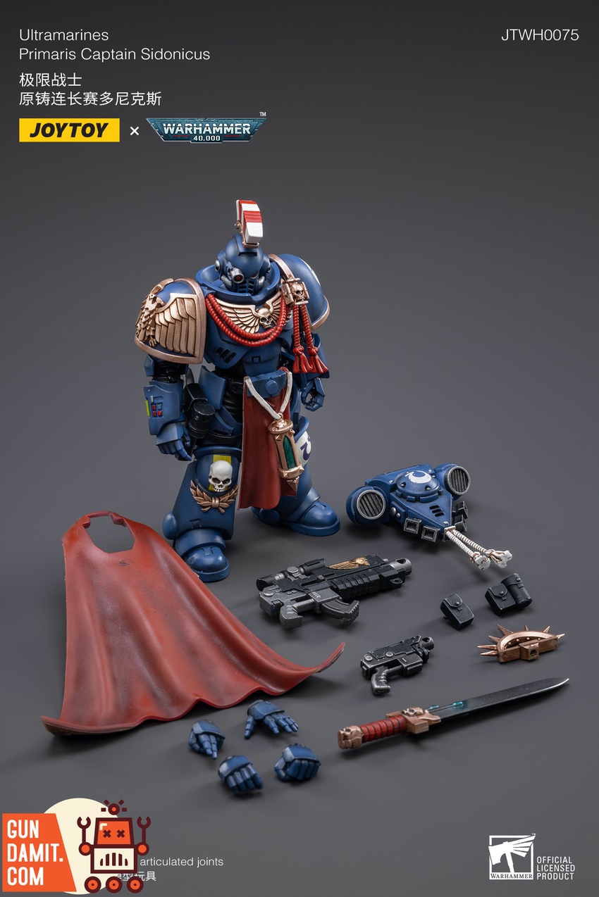 Ultramarines Captain Sidonicus action figure dynamic pose with sword raised Ultramarines Captain Sidonicus action figure dynamic pose with sword raised