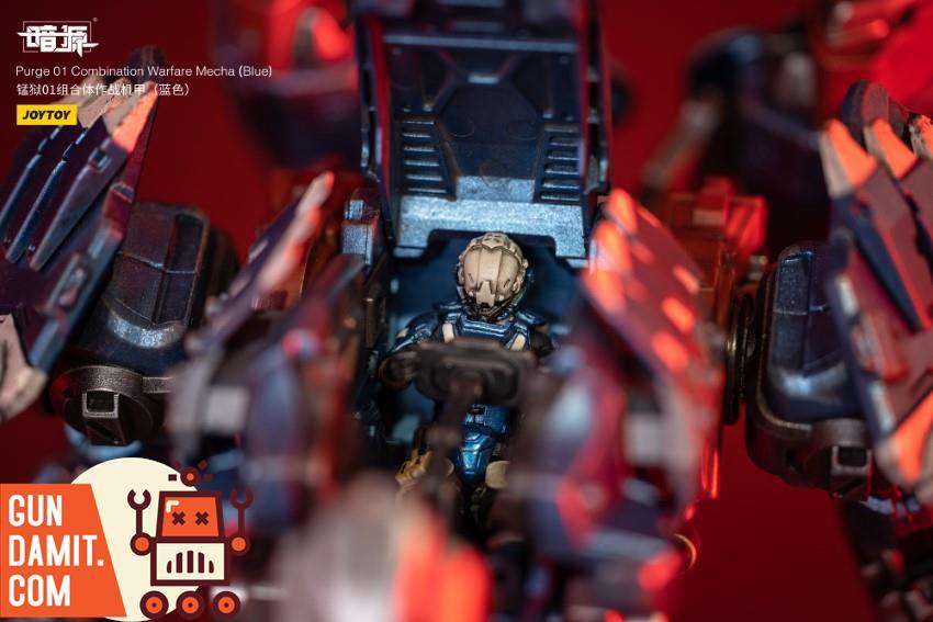 JoyToy Purge 01 Blue mecha cockpit close-up with pilot seated JoyToy Purge 01 Blue mecha cockpit close-up with pilot seated