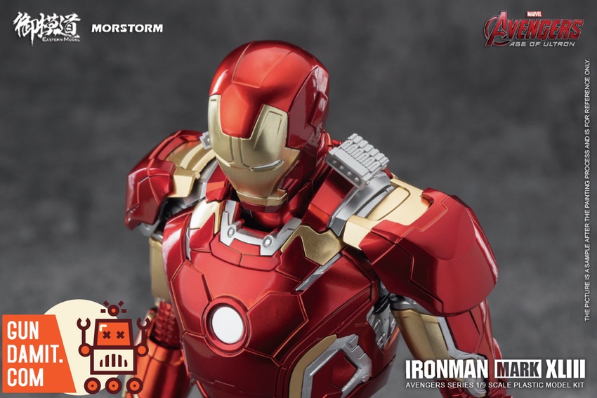 Eastern Model 1/9 Iron Man Mark 43 model kit rear view showing back armor panels Eastern Model 1/9 Iron Man Mark 43 model kit rear view showing back armor panels