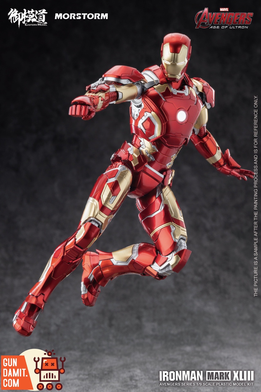 Eastern Model 1/9 Iron Man Mark 43 model kit front standing pose with arc reactor Eastern Model 1/9 Iron Man Mark 43 model kit front standing pose with arc reactor