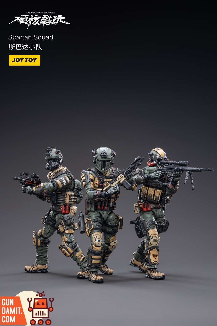 JoyToy Spartan Squad three soldiers combat stances with rifles JoyToy Spartan Squad three soldiers combat stances with rifles