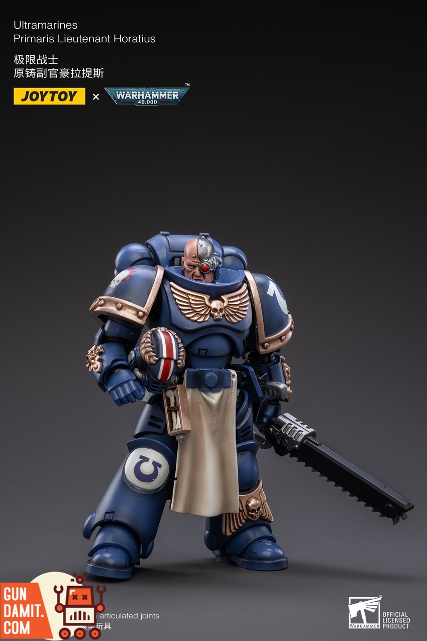 JoyToy Horatius Warhammer 40K figure close-up of Ultramarines chapter insignia JoyToy Horatius Warhammer 40K figure close-up of Ultramarines chapter insignia