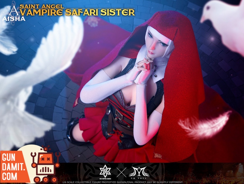 3STOYS Vampire Safari Sister Saint Angel close-up front view with red gothic outfit and sword 3STOYS Vampire Safari Sister Saint Angel close-up front view with red gothic outfit and sword
