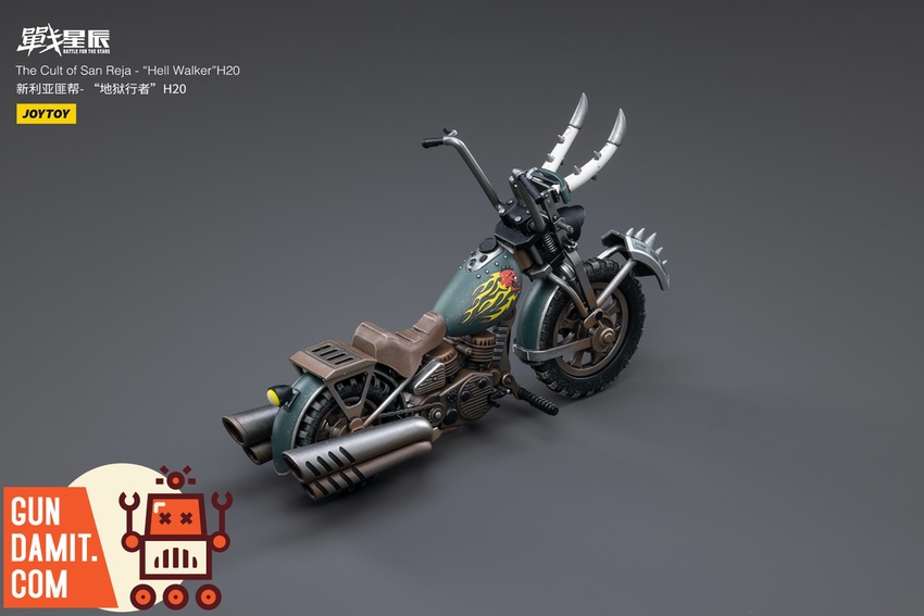 JoyToy H-20 motorcycle front angle showing blade handlebars JoyToy H-20 motorcycle front angle showing blade handlebars