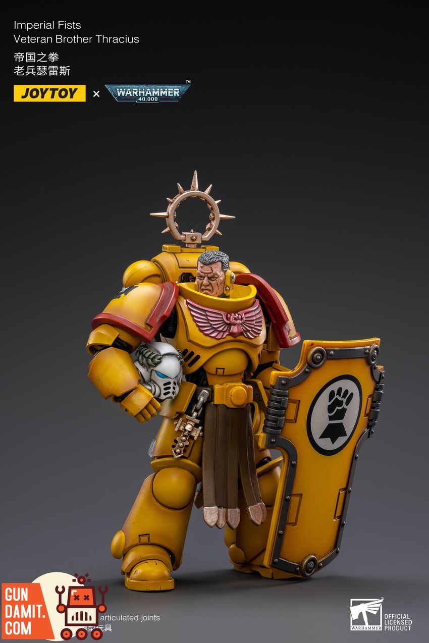 Imperial Fists Veteran Thracius action figure dynamic sword swing pose Imperial Fists Veteran Thracius action figure dynamic sword swing pose