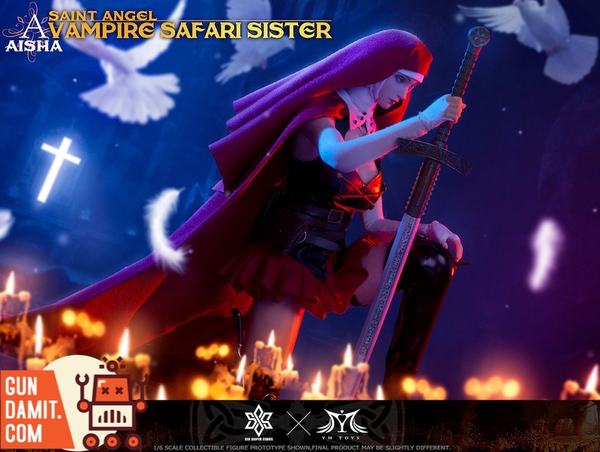 3STOYS Vampire Safari Sister Saint Angel rear view showing purple cloak and sword detail 3STOYS Vampire Safari Sister Saint Angel rear view showing purple cloak and sword detail
