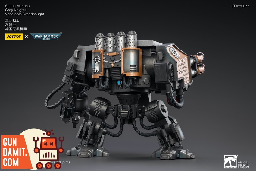 Grey Knights Dreadnought side angle showing battle honors scroll Grey Knights Dreadnought side angle showing battle honors scroll