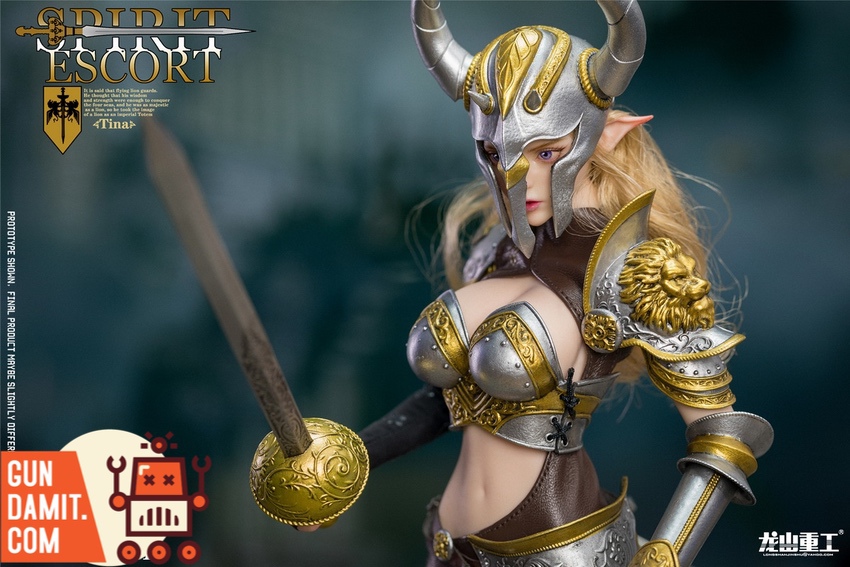LongSan Spirit Escort Tina wearing viking helmet with sword in combat pose LongSan Spirit Escort Tina wearing viking helmet with sword in combat pose