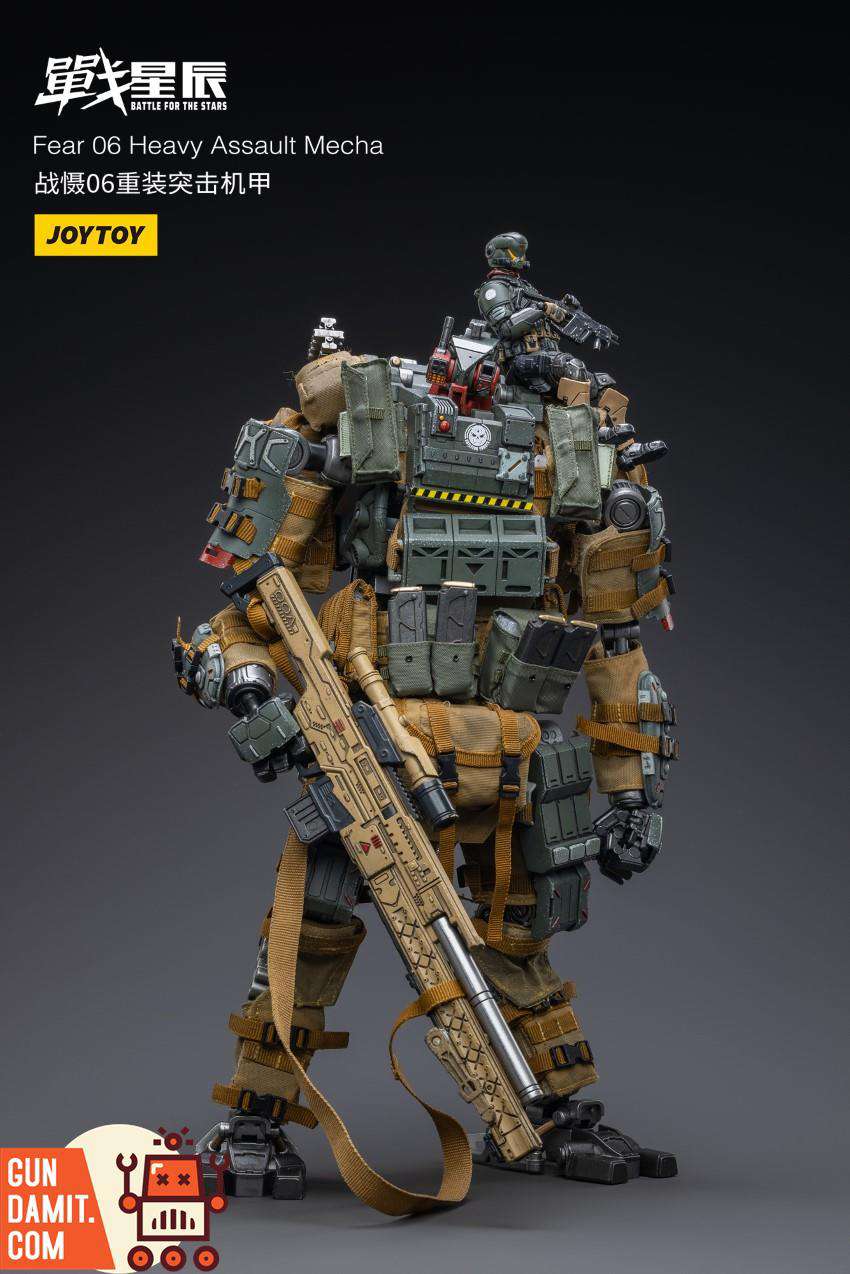 JoyToy 1/18 Fear 06 Heavy Assault Mecha combat pose with weapons deployed JoyToy 1/18 Fear 06 Heavy Assault Mecha combat pose with weapons deployed