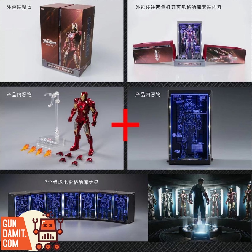 ZT Toys Iron Man Mark 7 figure with garage display accessories and LED hologram panels ZT Toys Iron Man Mark 7 figure with garage display accessories and LED hologram panels