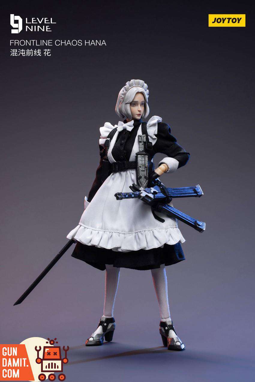 JoyToy Frontline Chaos Hana full body standing pose in maid outfit holding crossbow and sword JoyToy Frontline Chaos Hana full body standing pose in maid outfit holding crossbow and sword