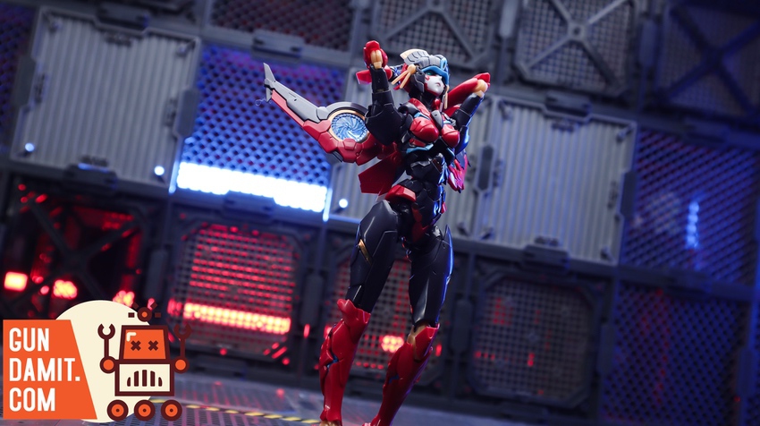 Flame Toys Furai Model Windblade action pose with raised arm Flame Toys Furai Model Windblade action pose with raised arm