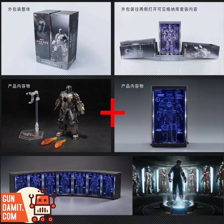 ZT Toys Iron Man Mark 1 figure with garage display accessories and LED hologram panels ZT Toys Iron Man Mark 1 figure with garage display accessories and LED hologram panels