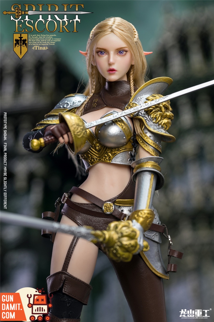 LongSan Spirit Escort Tina figure holding sword in silver-gold armor LongSan Spirit Escort Tina figure holding sword in silver-gold armor
