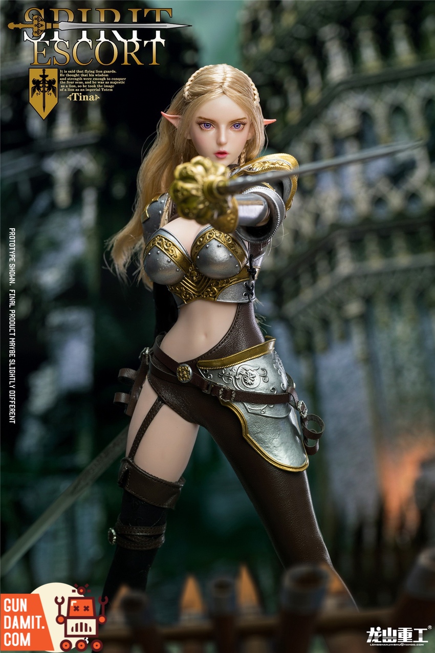 LongSan Spirit Escort Tina aiming sword with lion pauldron armor detail LongSan Spirit Escort Tina aiming sword with lion pauldron armor detail