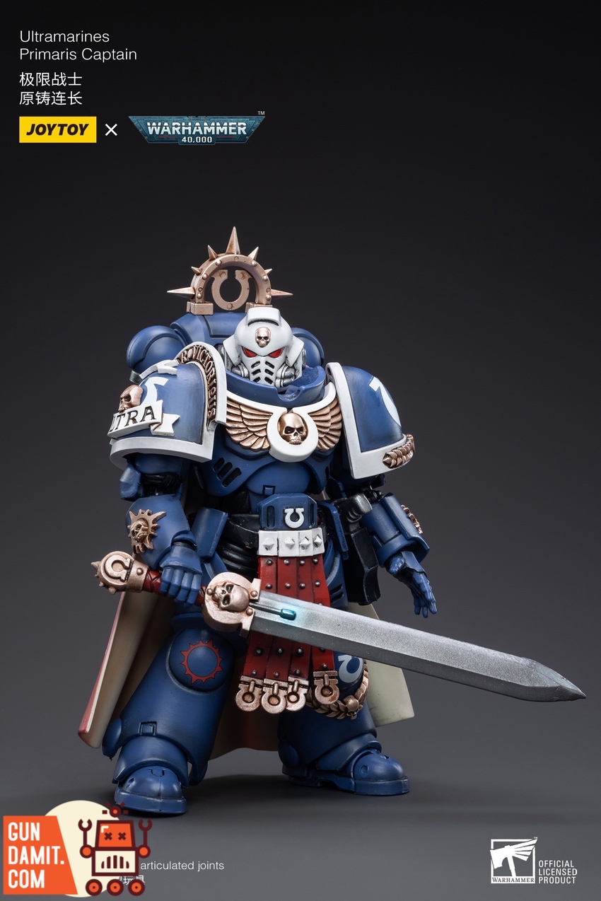 JoyToy 1/18 Ultramarines Primaris Captain front view with power sword and iron halo JoyToy 1/18 Ultramarines Primaris Captain front view with power sword and iron halo