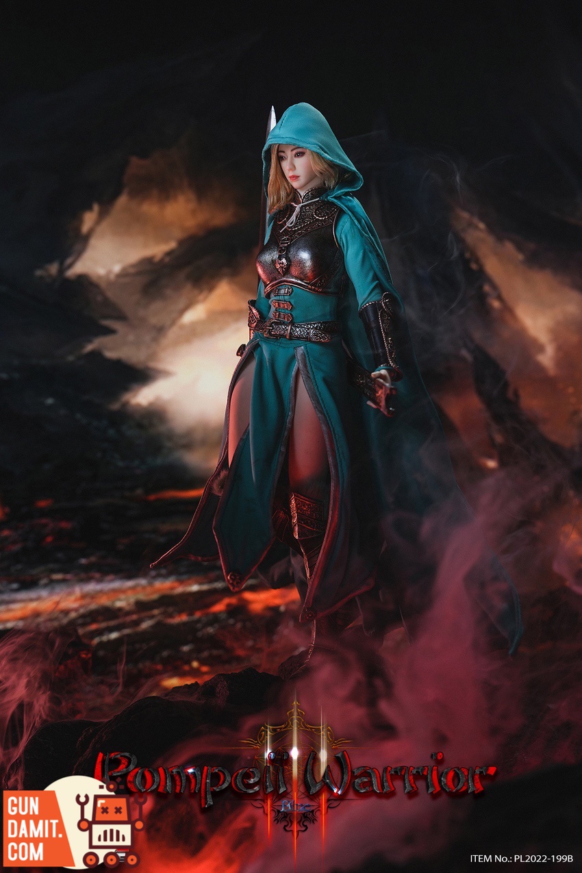 TBLeague PL2022-199B Pompeii Warrior Blue Version standing hooded pose on lava terrain TBLeague PL2022-199B Pompeii Warrior Blue Version standing hooded pose on lava terrain