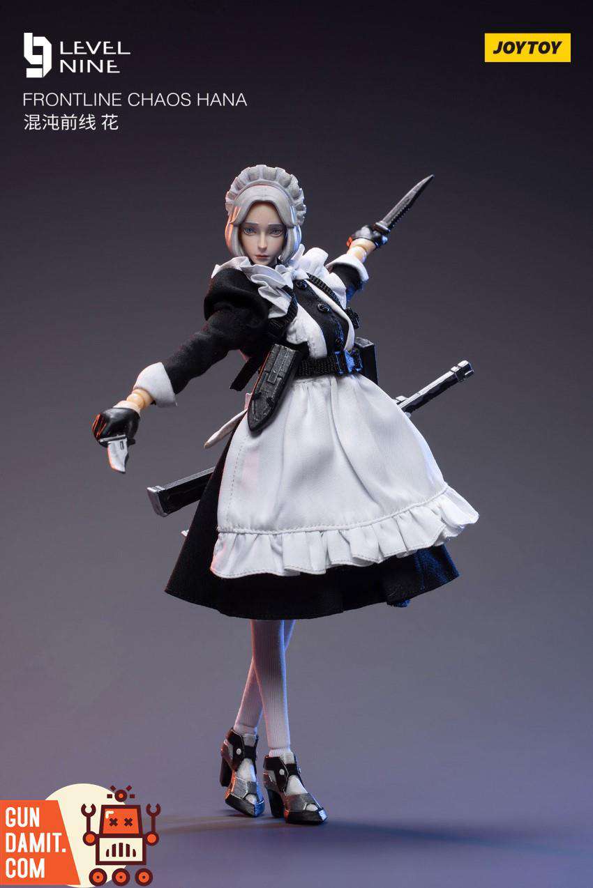 JoyToy Frontline Chaos Hana dynamic jumping pose wielding knife in maid battle dress JoyToy Frontline Chaos Hana dynamic jumping pose wielding knife in maid battle dress