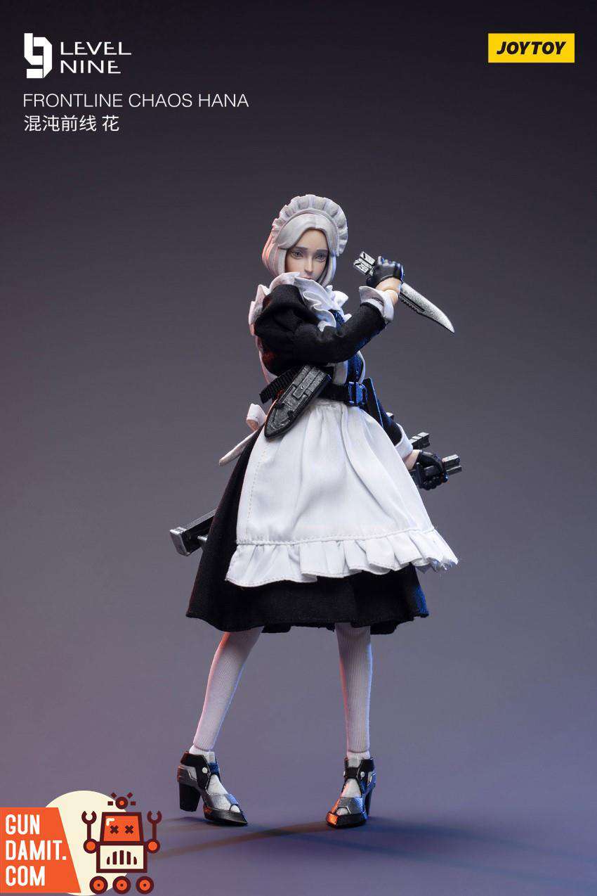 JoyToy Frontline Chaos Hana action pose holding knife in black and white maid outfit JoyToy Frontline Chaos Hana action pose holding knife in black and white maid outfit