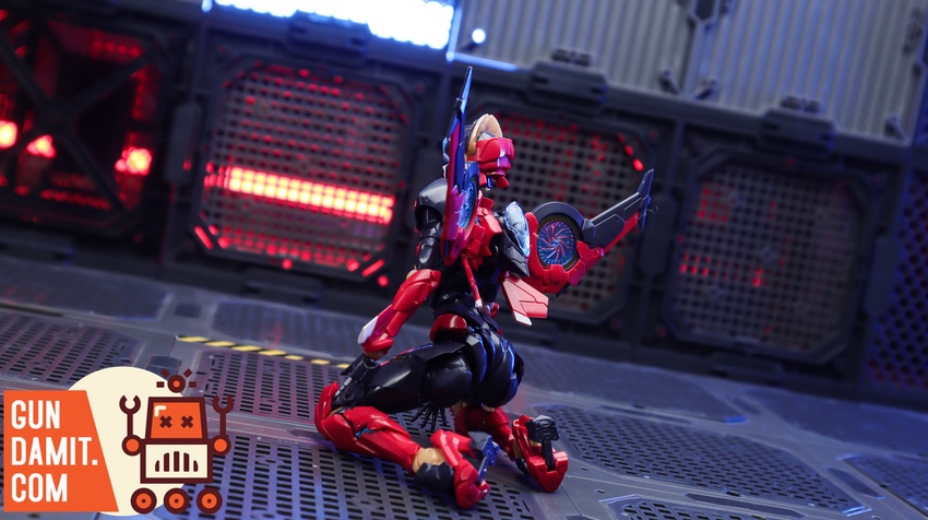 Flame Toys Furai Model Windblade kneeling combat pose rear view Flame Toys Furai Model Windblade kneeling combat pose rear view