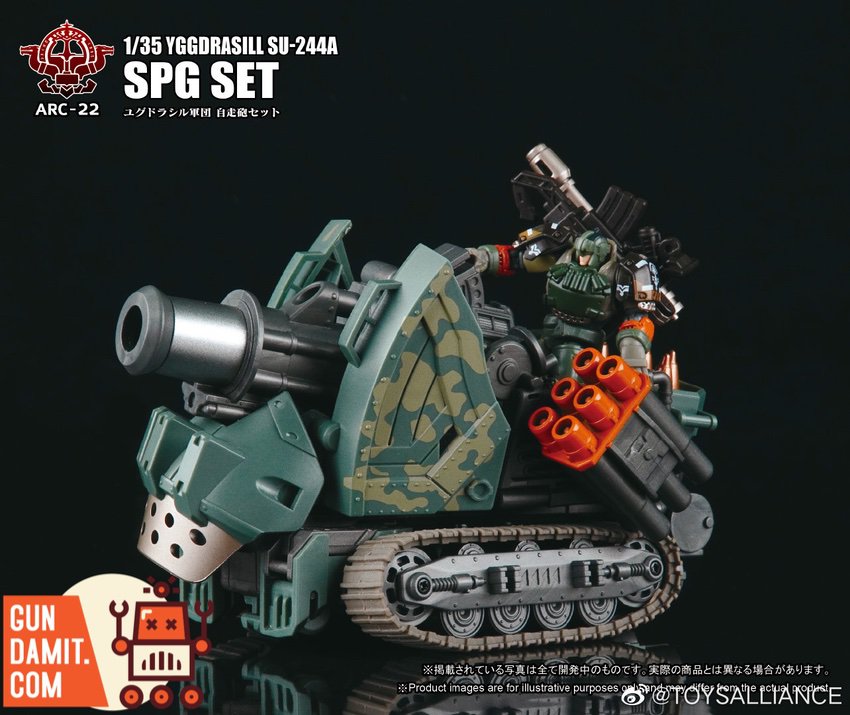 Toys Alliance 1/35 ARC-22 Yggdrasill SPG tracked tank platform front view with mecha pilot Toys Alliance 1/35 ARC-22 Yggdrasill SPG tracked tank platform front view with mecha pilot