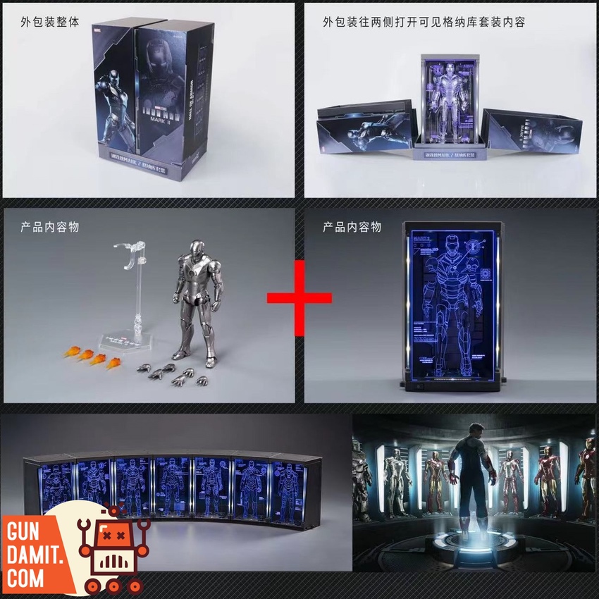 ZT Toys Iron Man Mark 2 figure with garage display accessories and LED hologram panels ZT Toys Iron Man Mark 2 figure with garage display accessories and LED hologram panels