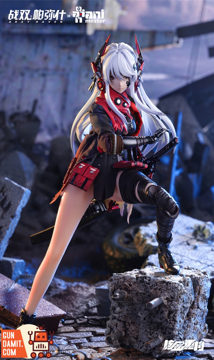 Animester 1/9 Lucia Crimson Abyss sitting pose on concrete rubble showing detailed outfit Animester 1/9 Lucia Crimson Abyss sitting pose on concrete rubble showing detailed outfit
