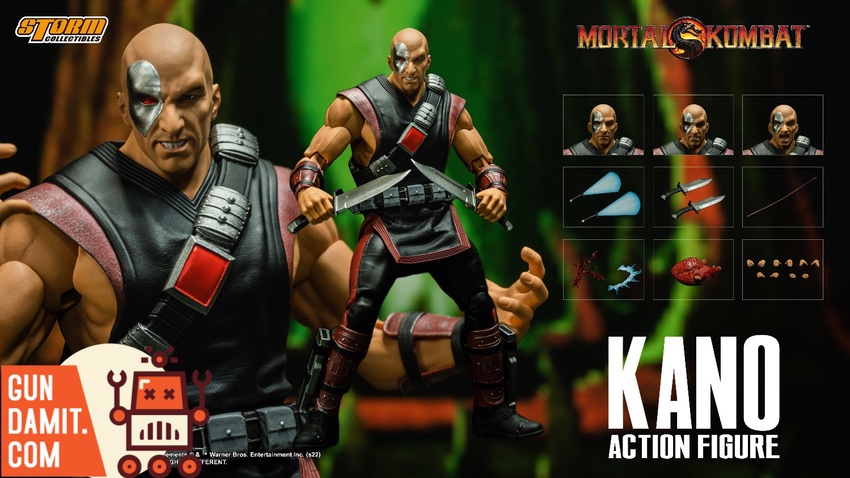 Storm Collectibles 1/12 Mortal Kombat Kano front view with cybernetic eye and knives Storm Collectibles 1/12 Mortal Kombat Kano front view with cybernetic eye and knives