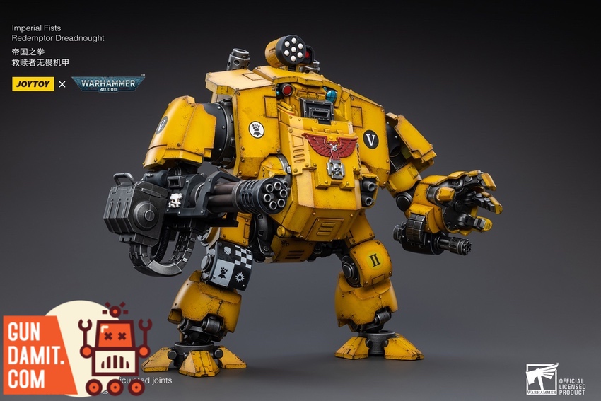 JoyToy WH40K Dreadnought side profile showing missile pod and power fist JoyToy WH40K Dreadnought side profile showing missile pod and power fist