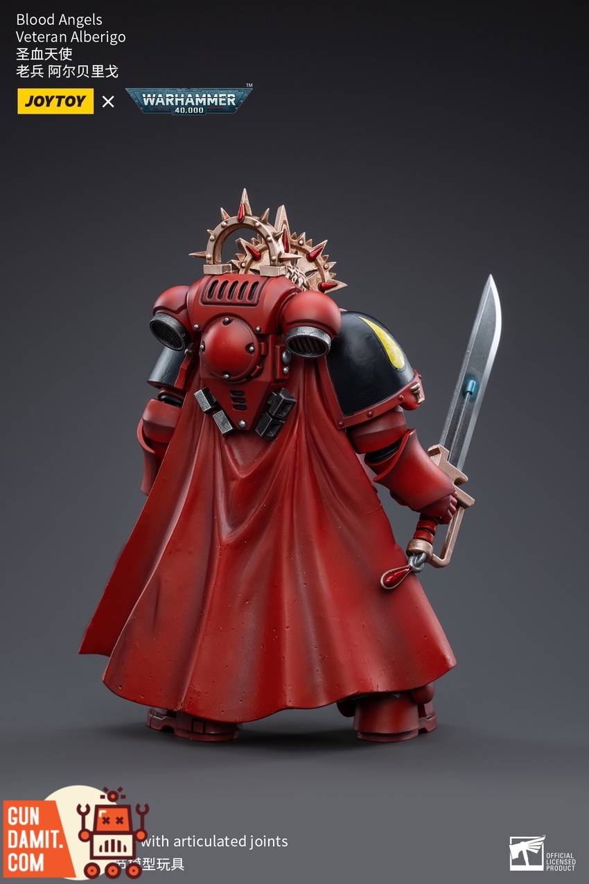 Blood Angels Veteran Alberigo rear view showing backpack and chapter insignia Blood Angels Veteran Alberigo rear view showing backpack and chapter insignia