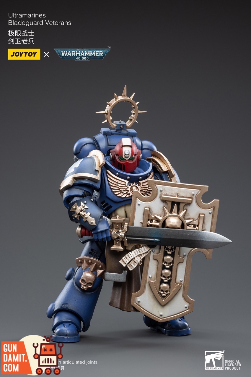 JoyToy Warhammer 40K Bladeguard Veterans side view with shield details JoyToy Warhammer 40K Bladeguard Veterans side view with shield details