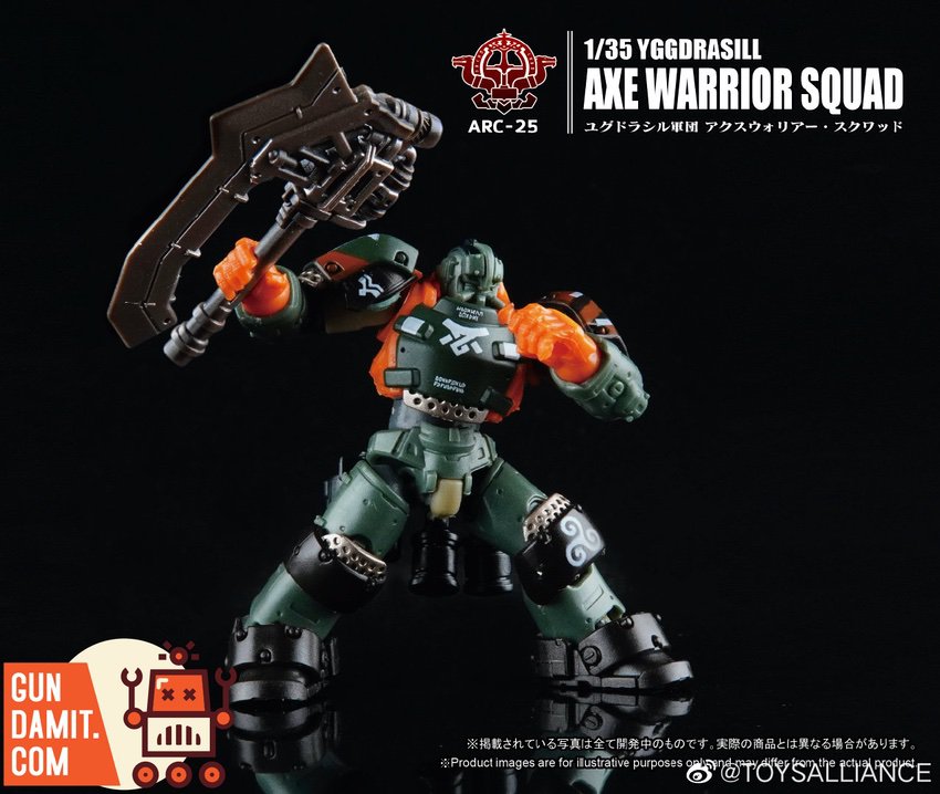 Toys Alliance ARC-25 mecha trooper front view with green and orange markings Toys Alliance ARC-25 mecha trooper front view with green and orange markings