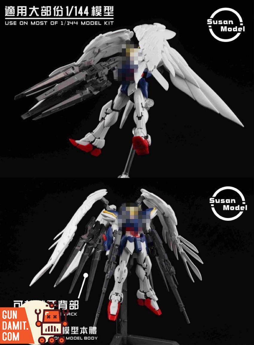 Susan Model SU017 Drei Zwergs kit side and back views mounted on Wing Gundam Susan Model SU017 Drei Zwergs kit side and back views mounted on Wing Gundam