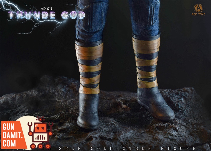 ADD Toys 1/6 AD-011 Thunder God leather wrapped boots detail on rocky base ADD Toys 1/6 AD-011 Thunder God leather wrapped boots detail on rocky base