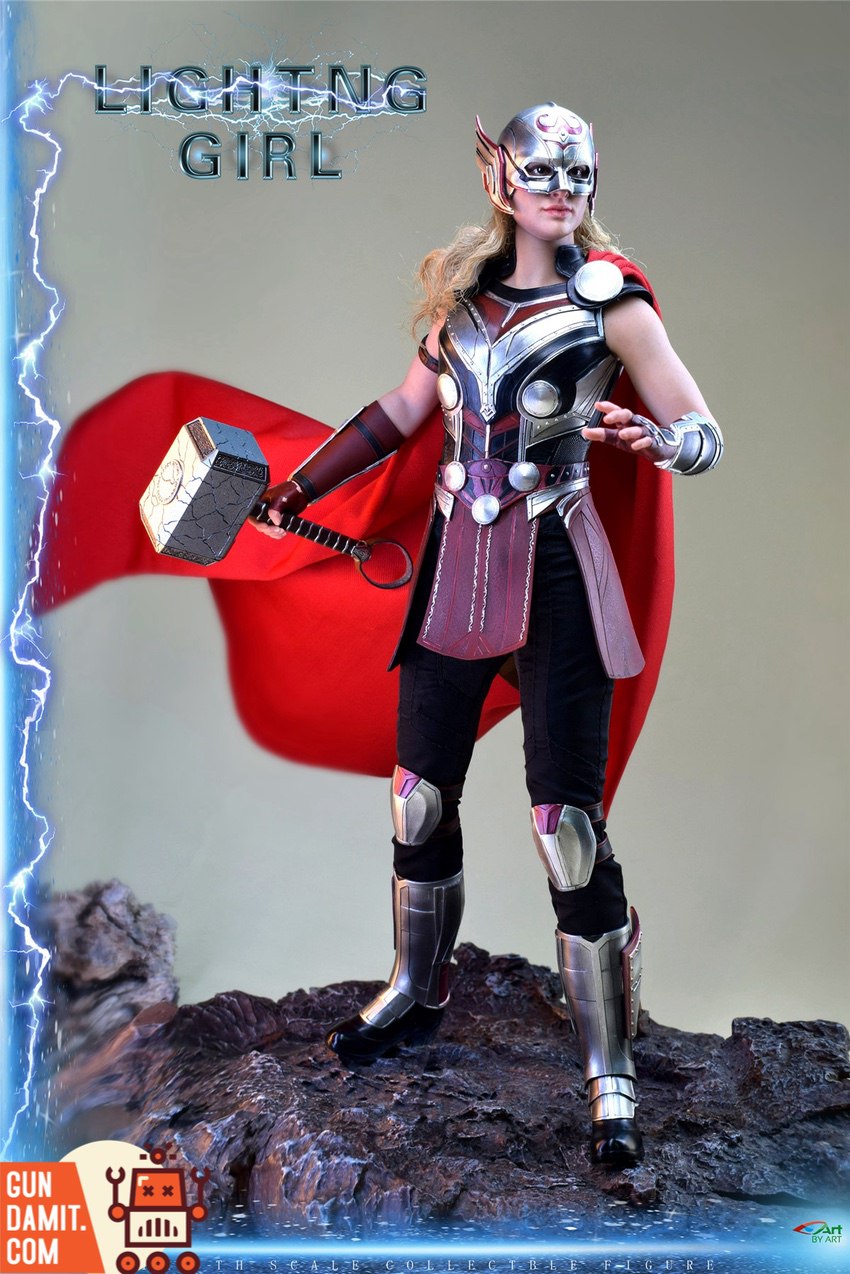 By Art BY-019 Lighting Girl rear view showing red cape and silver armor By Art BY-019 Lighting Girl rear view showing red cape and silver armor