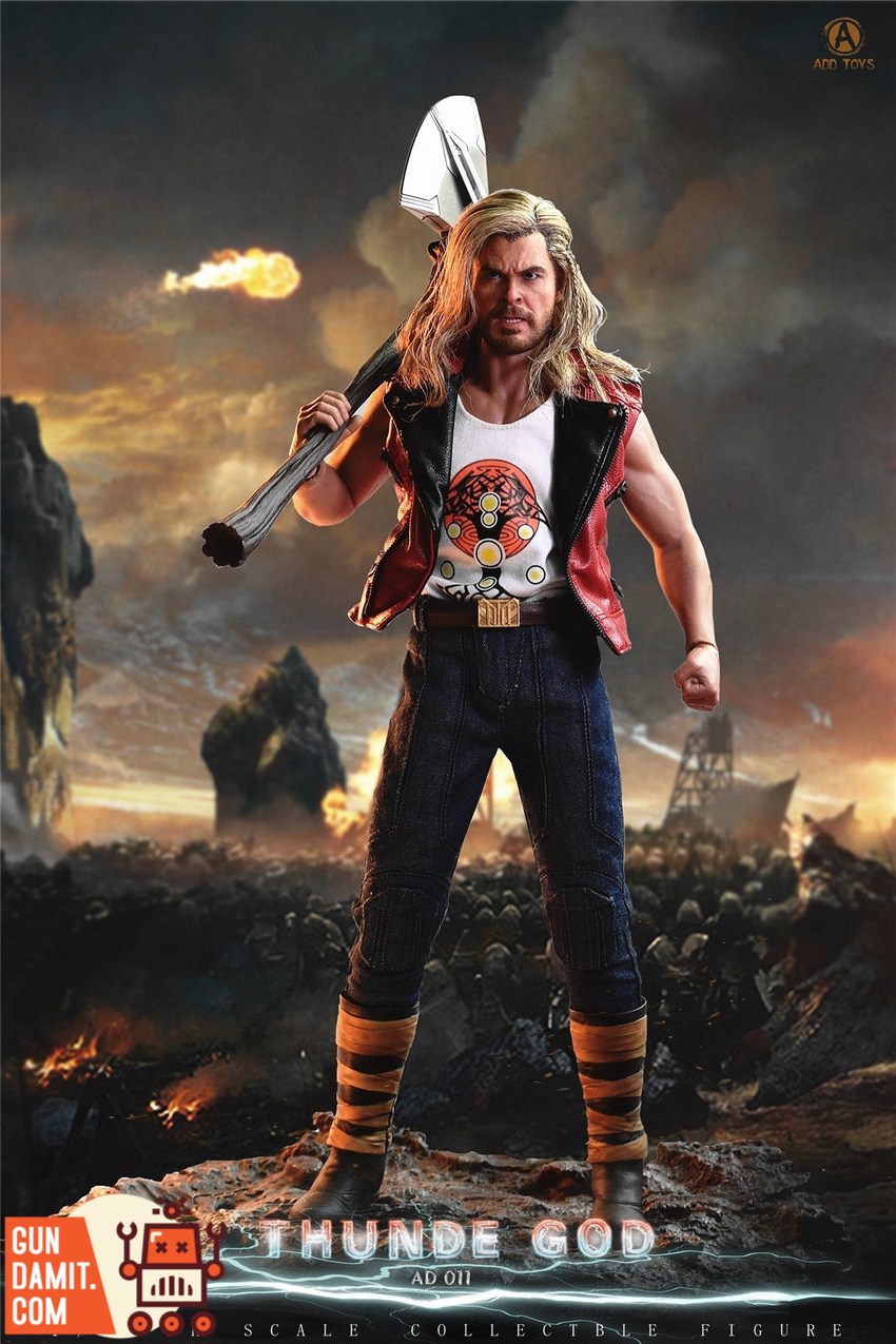 ADD Toys 1/6 AD-011 Thunder God full body standing pose with Stormbreaker and leather vest ADD Toys 1/6 AD-011 Thunder God full body standing pose with Stormbreaker and leather vest