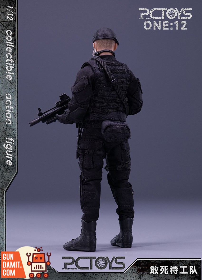 PCToys 1/12 PMC Soldier Jason rear view with assault rifle and tactical vest PCToys 1/12 PMC Soldier Jason rear view with assault rifle and tactical vest