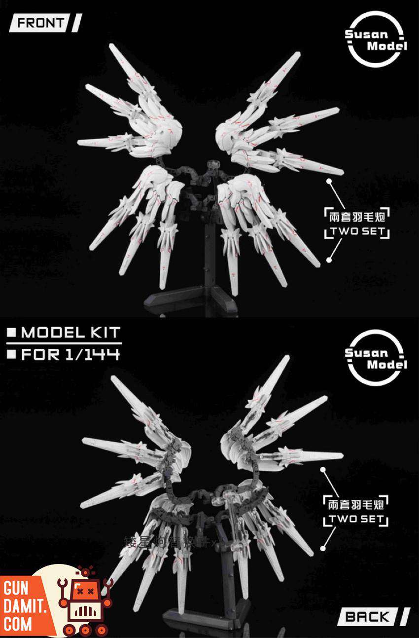Susan Model SU016A white feather cannon upgrade front and back view on display stand Susan Model SU016A white feather cannon upgrade front and back view on display stand